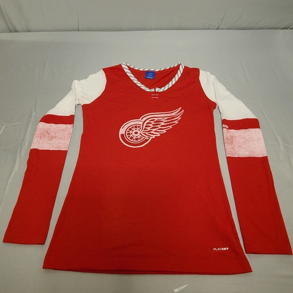 Reebok Detroit Red Wings NHL Shirt Women Medium Red PlayDry Long Sleeve 4224W 15